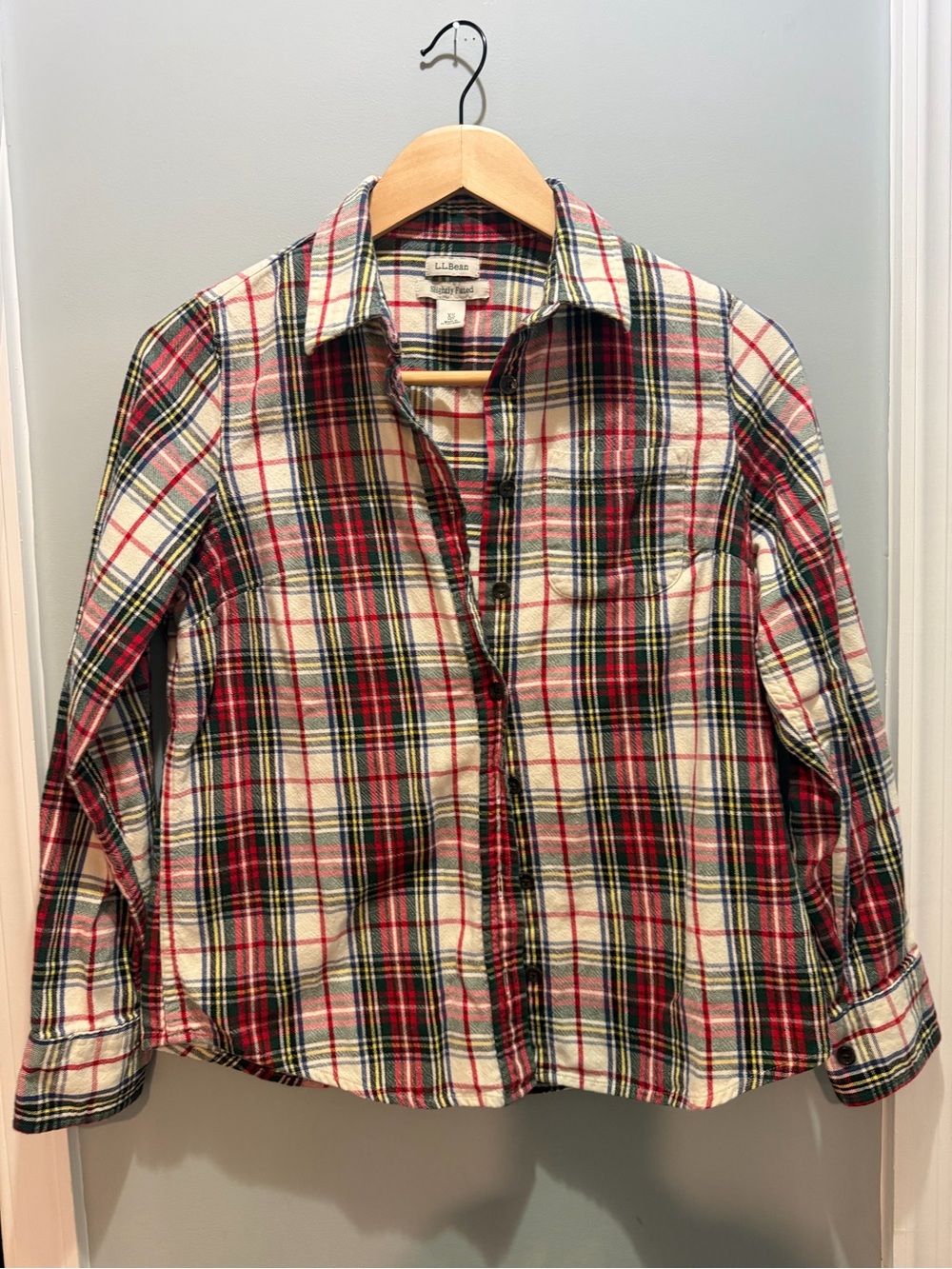 L.L.Bean Slightly Fitted Plaid Button-Up Shirt Cotton XS